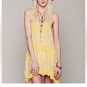 Intimately Free People VOILE and LACE Trapeze Slip Dress Yellow Polka Dot